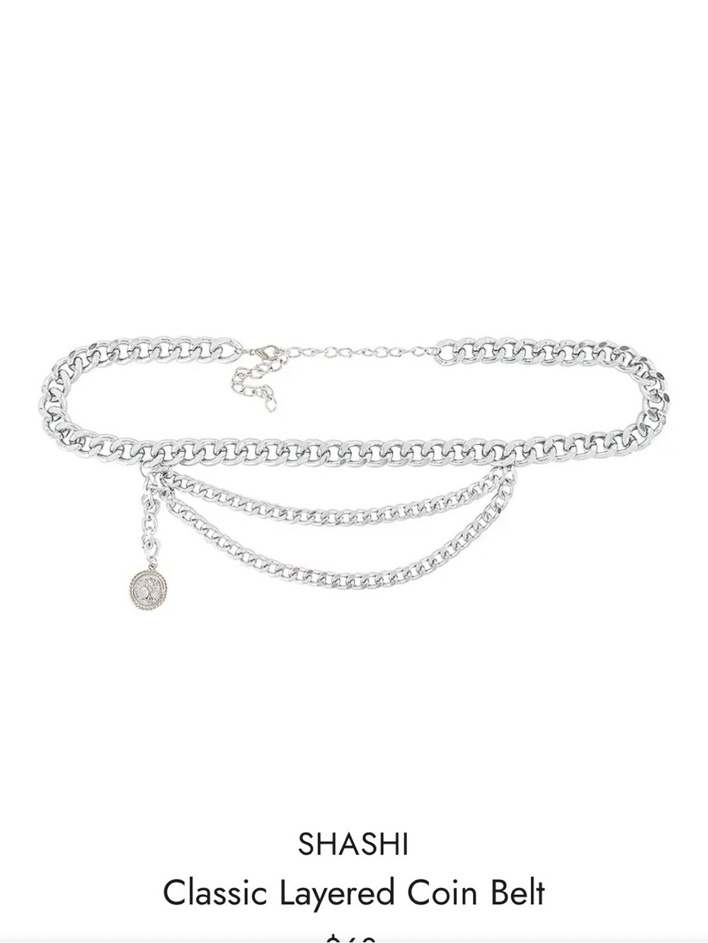 SHASHI Silver Draped Chain Coin Belt